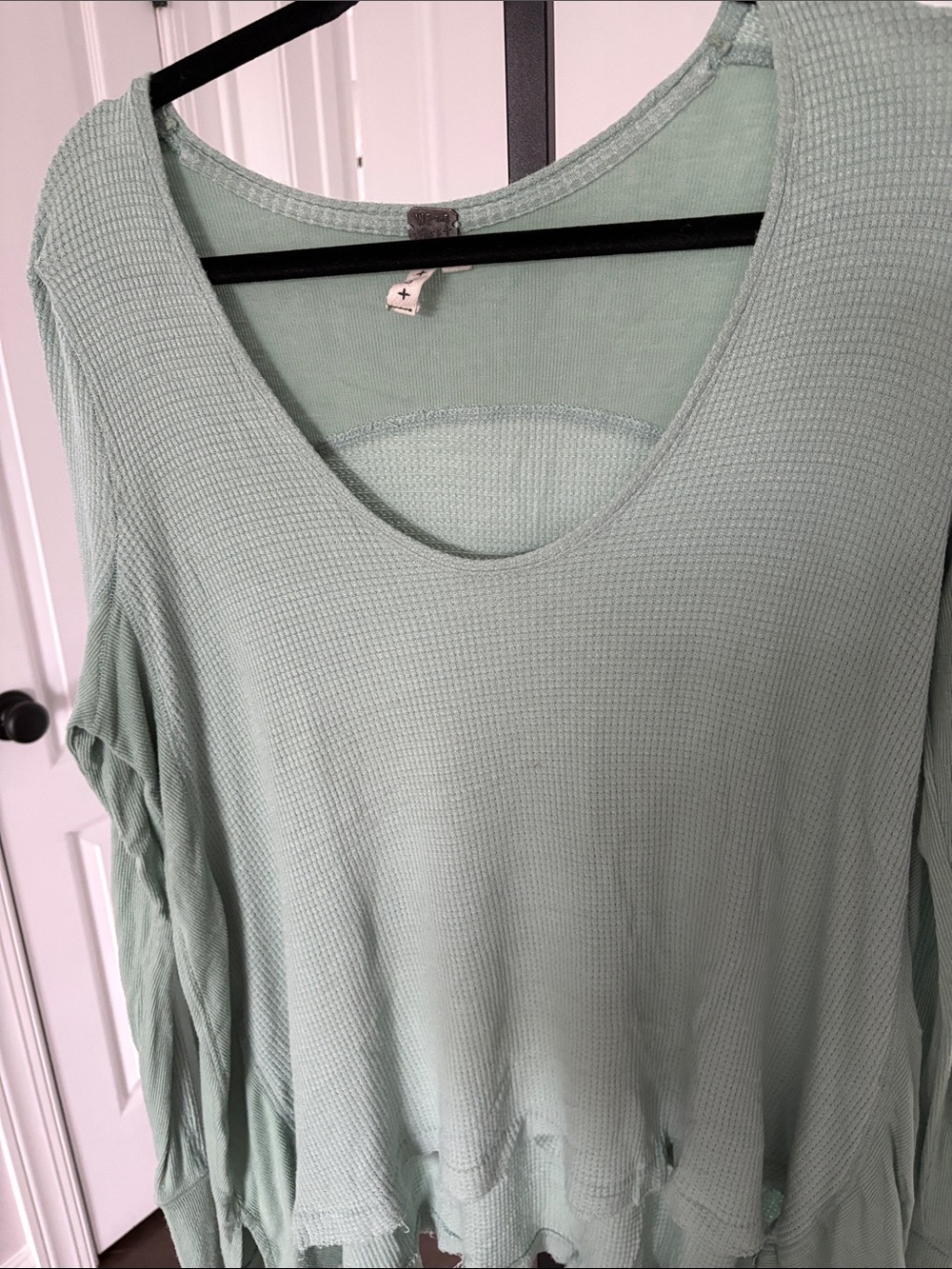 We The Free Mint Green Waffle-Knit Long Sleeve Top